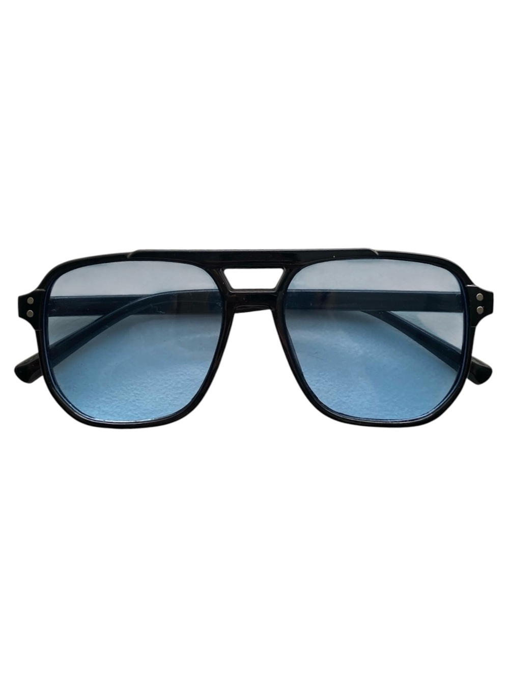 Black Frame Aviator Sunglasses with Blue Lenses